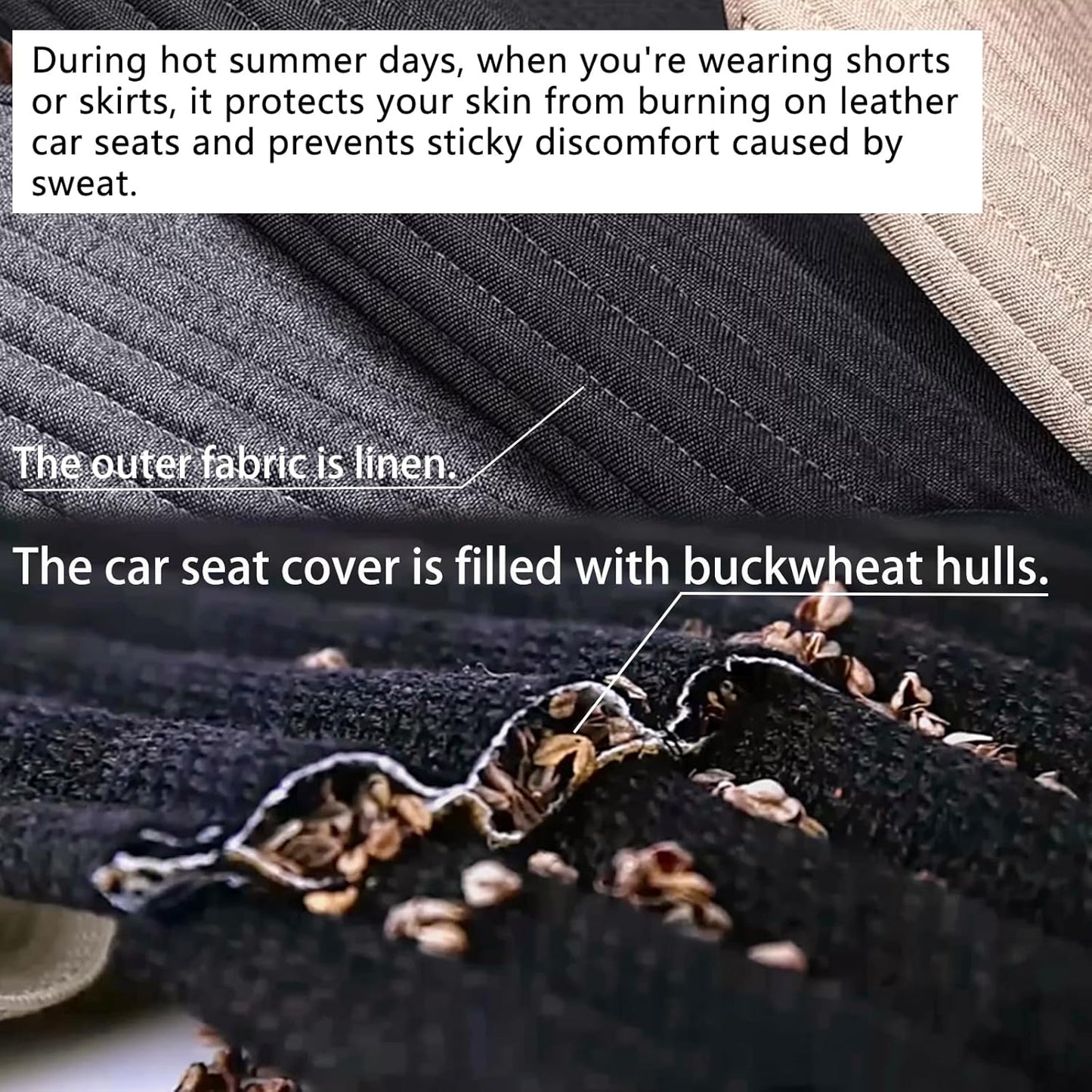 Car Seat Covers Universal Car Seat Covers Pads Mat,Buckwheat Hull Bottom Seat Covers for Cars,Cooling Seat Covers Breathable Comfortable Ventilated (Beige Front Seat)