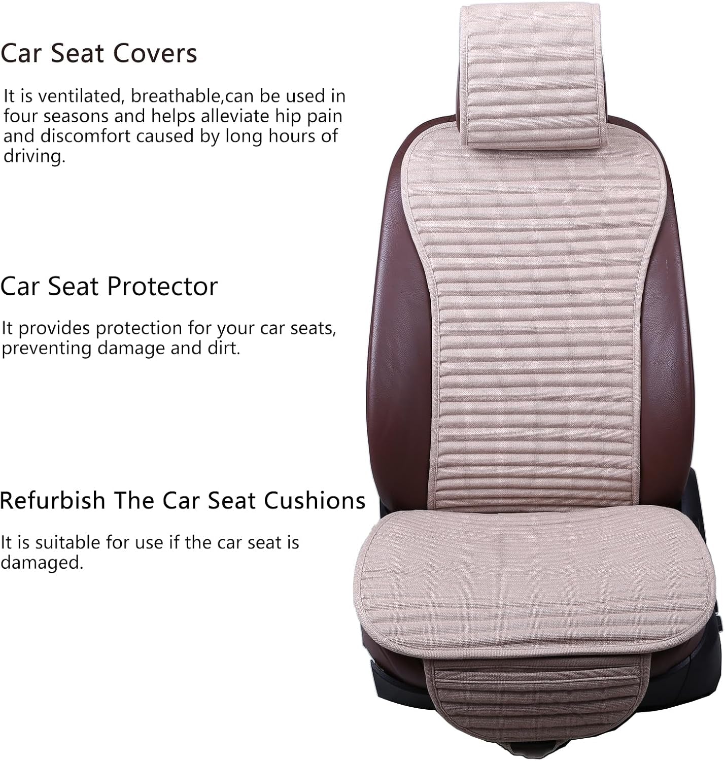 Car Seat Covers Universal Car Seat Covers Pads Mat,Buckwheat Hull Bottom Seat Covers for Cars,Cooling Seat Covers Breathable Comfortable Ventilated (Beige Front Seat)